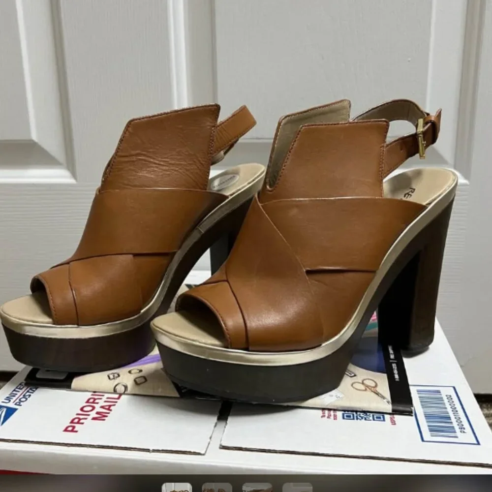 Kenneth Cole reaction sandals high heels shoes size 7 brown new Heel 5" - Picture 1 of 4